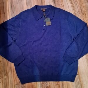 MEN'S TAGIO SWEATER COLLARED KNIT BLUE WOOL XXL NEW